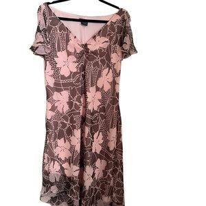 Vintage Asymmetrical Floral Dress in Pink and Brown